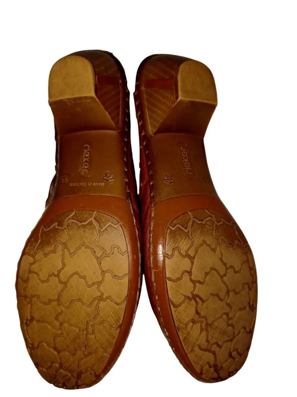 Rieker Mules Slingback Whiskey Brown Leather Woven Slip Low Heel Women Size 9