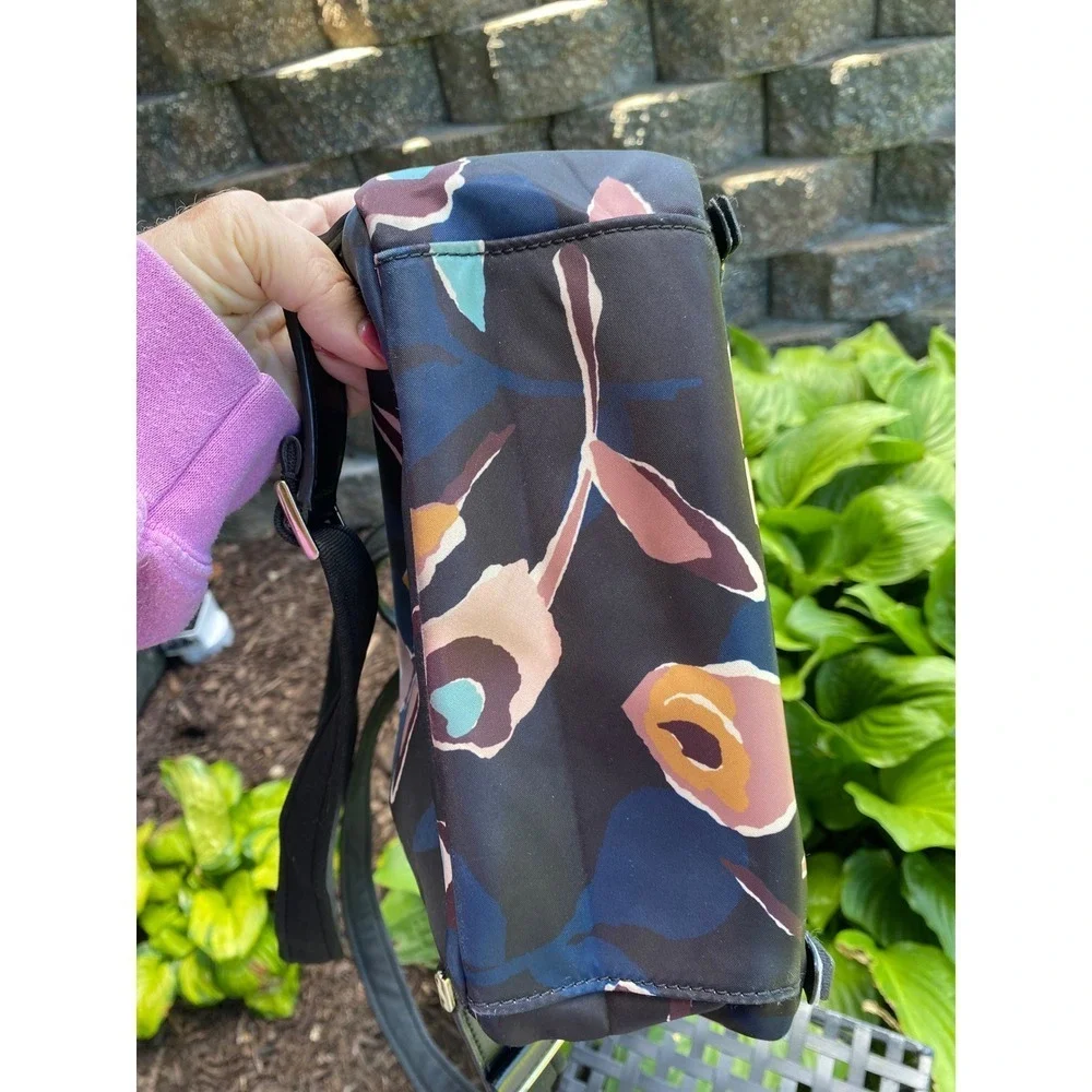 Kate Spade Dawn Paper Rose Backpack Navy Floral Nylon Travel School Bag Stylish