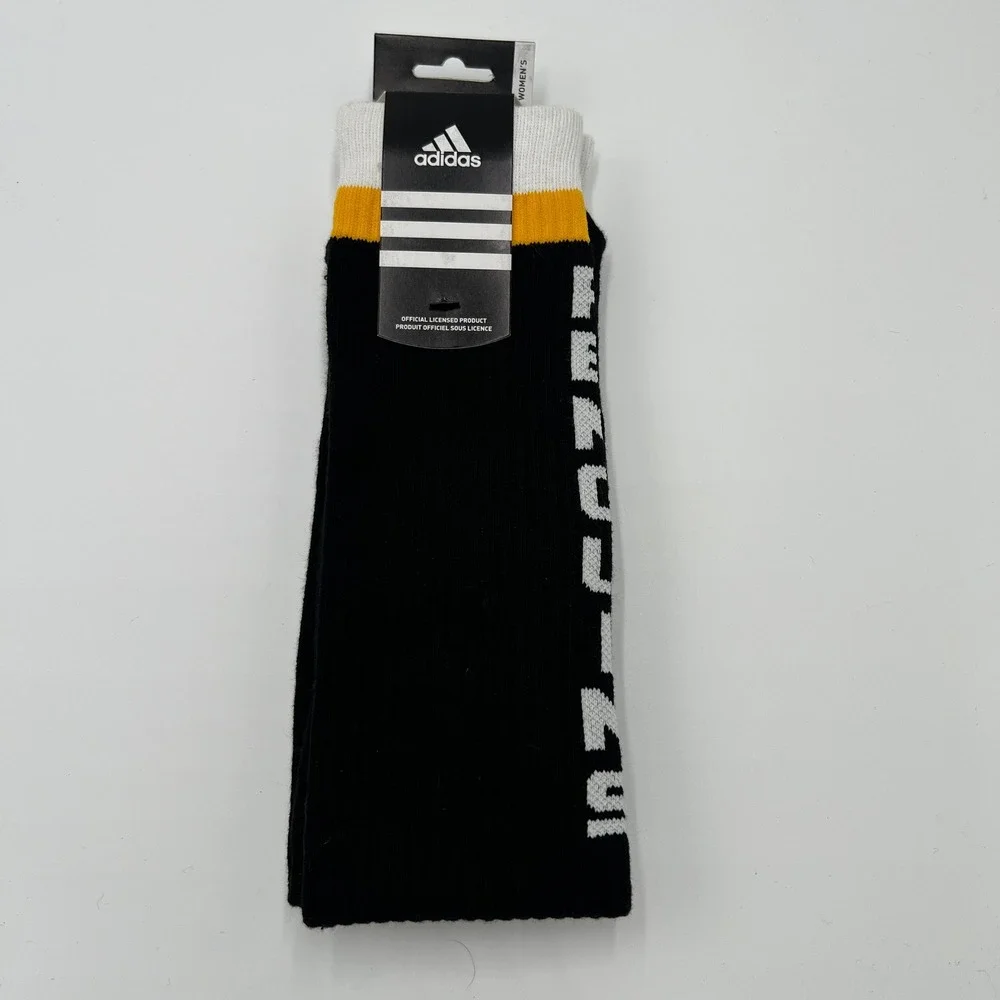 Adidas Pittsburgh Penguins Womens Crew Socks‎ Black Gold White OSFA NEW