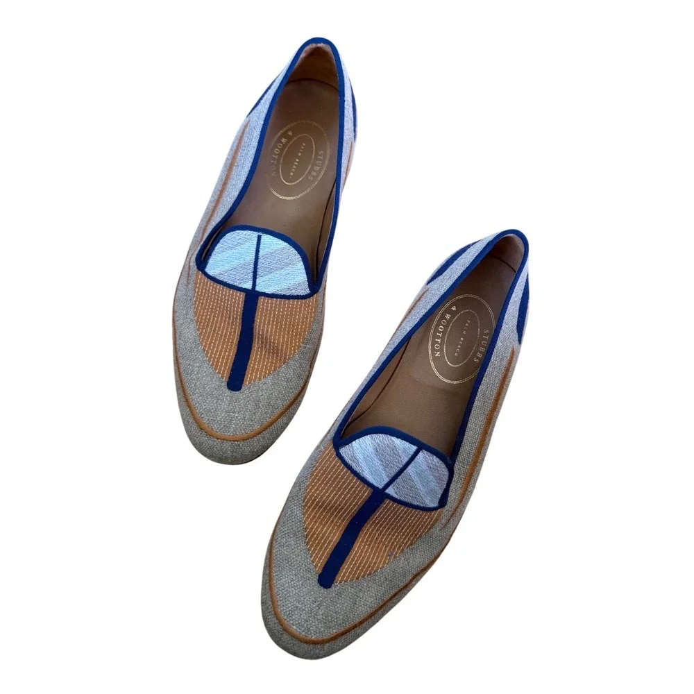 Stubbs & Wootton Palm Beach Embroidered Linen Smoking Slippers Men's