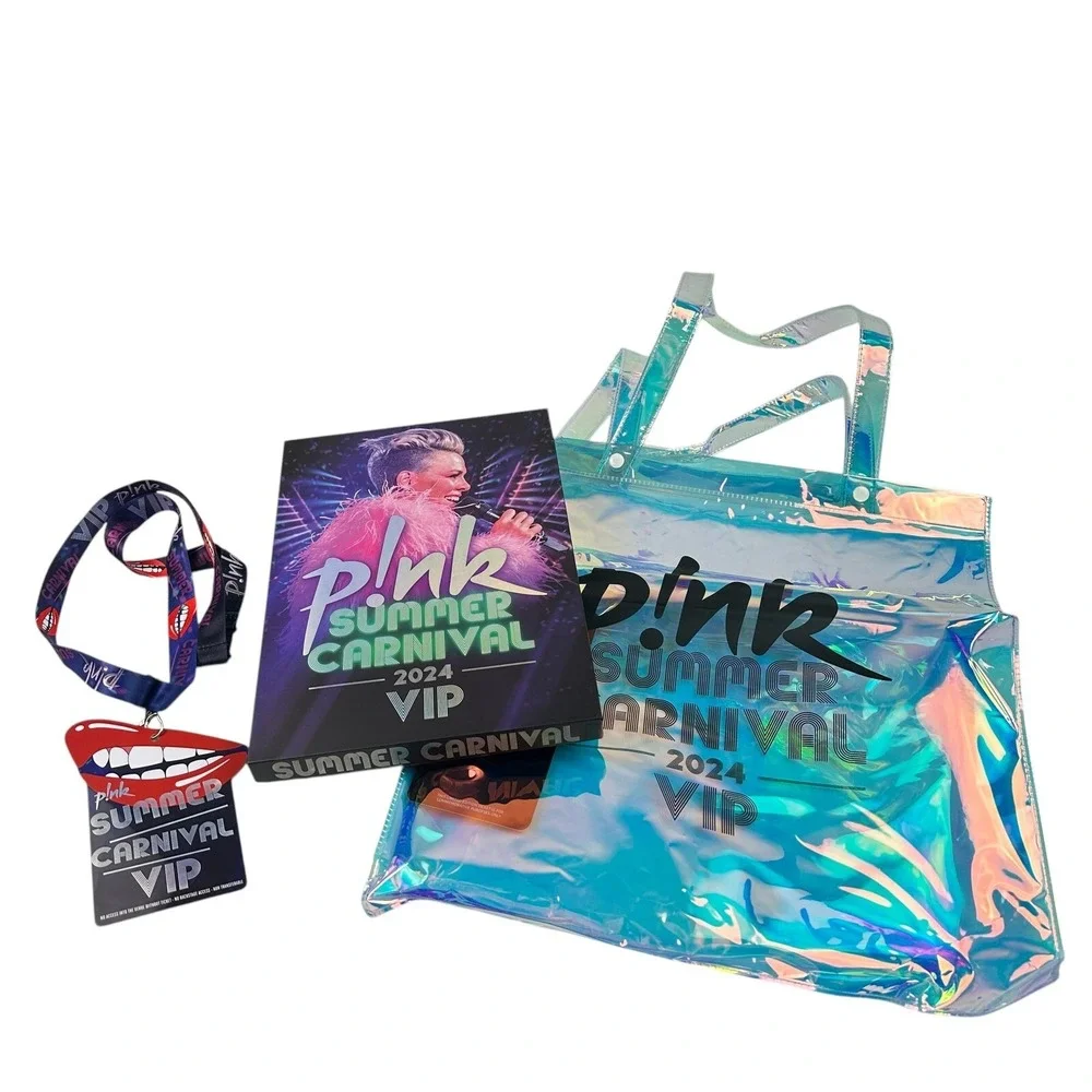 P!nk Summer Carnival 2024 VIP Merch Set Tote Bag‎ Lanyard Keychain Ticket Silver