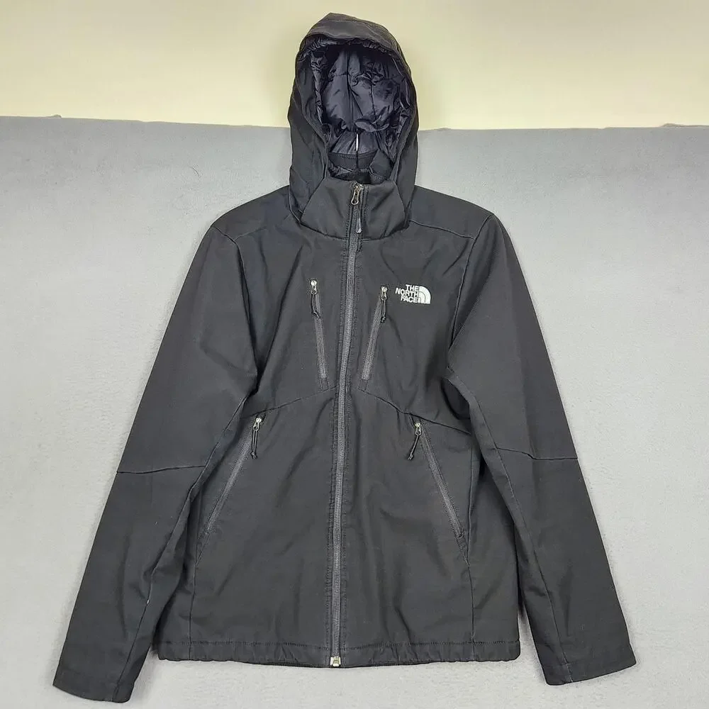 North Face Jacket Mens Small Black Hooded Insulated Softshell Full Zip Winter