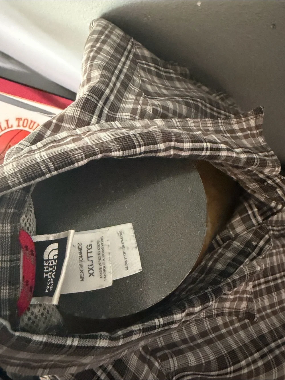 The North Face Men's Brown and White Plaid Short-Sleeve Button-Down Shirt