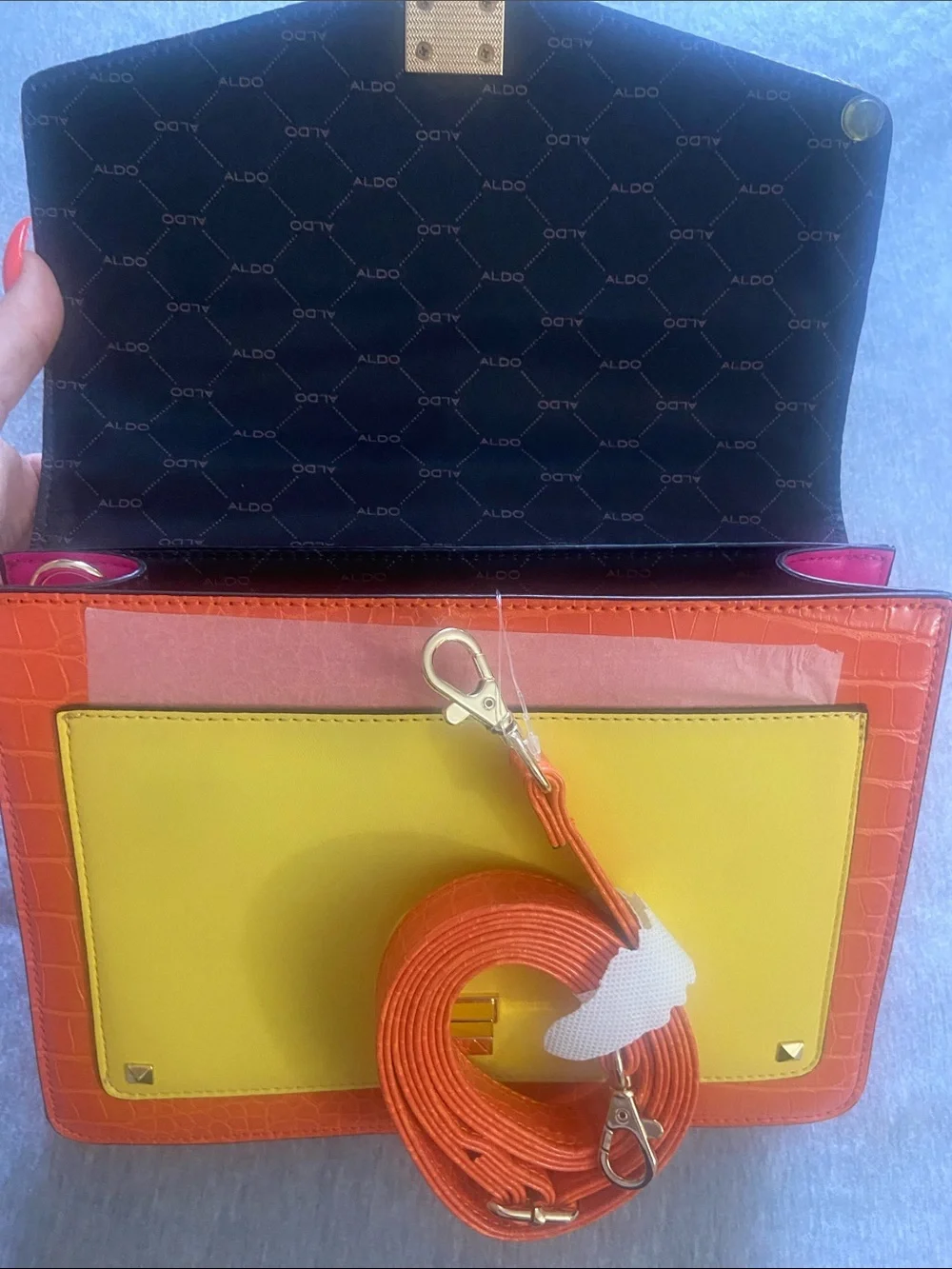 ALDO Yellow, Orange & Pink Top-Handle Satchel with Floral Scarf