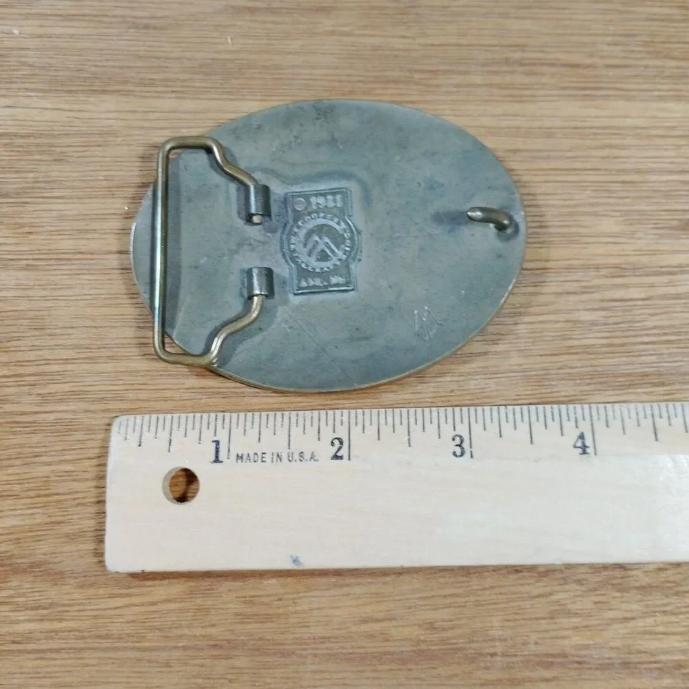Vintage Belt Buckle Turquoise Chip Inlay Horse Oval Western Rodeo Cowboy 1981