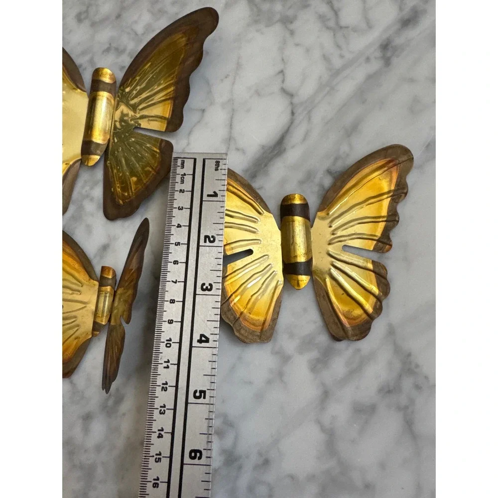 Vintage Brass Butterfly Wall Hanging Set of 3 Mid Century Modern Gold Metal Art