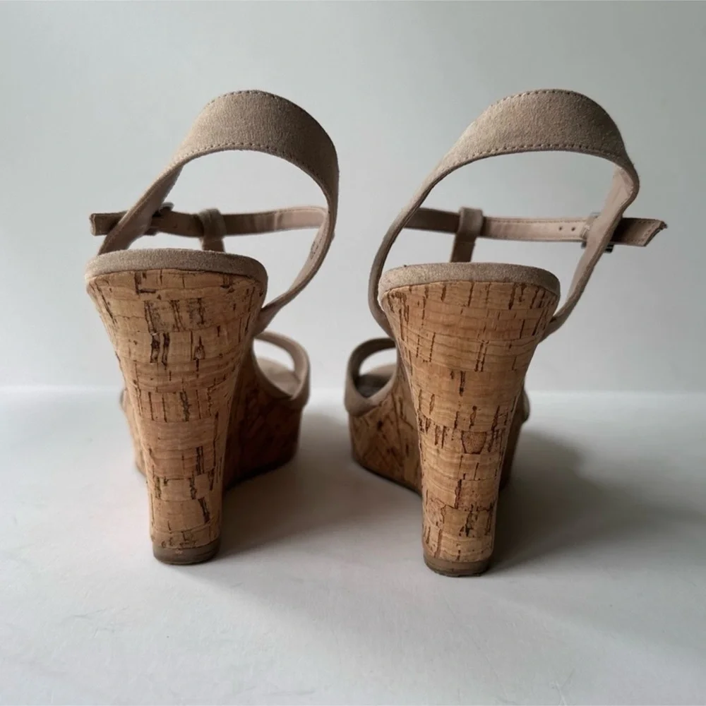 Charles by Charles David Latin Cork Wedge T-Strap Sandal in Nude Suede Size 8