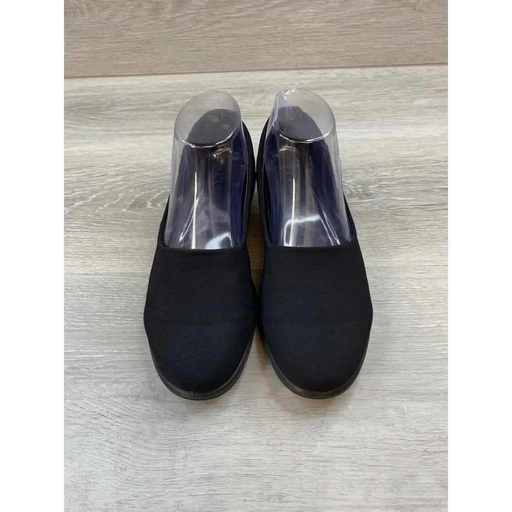 Ecco‎ Women's Black Fabric Wedge Pumps Real Leather 5.5 Insole Slip On Shoes