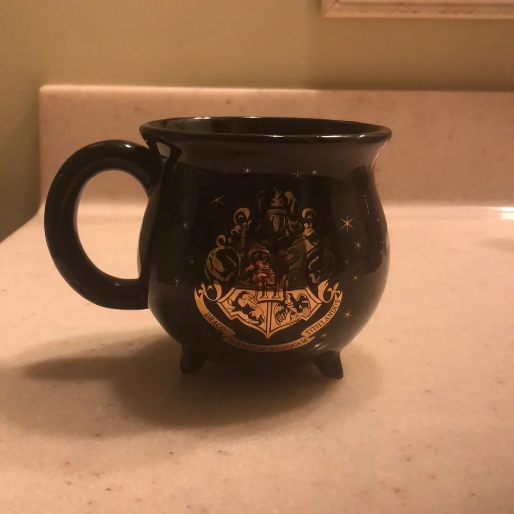 Warner Bros. Black Cauldron Mug with Gold Hogwarts Crest