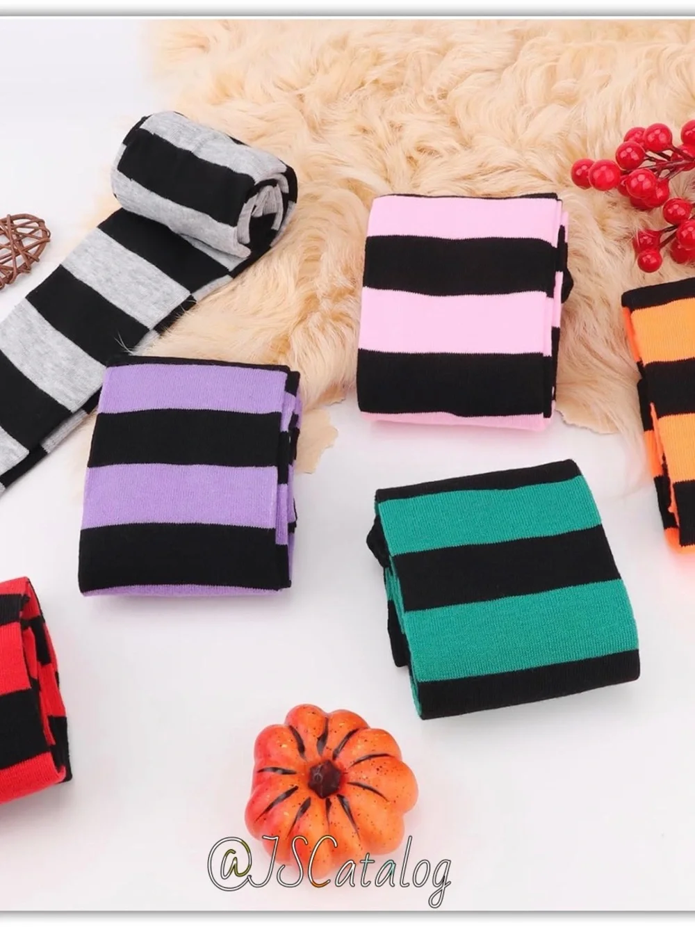 Striped Thighhigh Socks - Black & Red