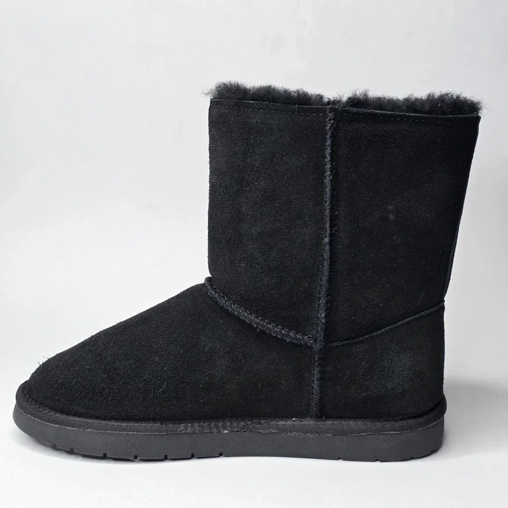 Serra Women's Winter Boots Size 9 Black Suede Lamb Fur Pull On Snow Shoes Buckle