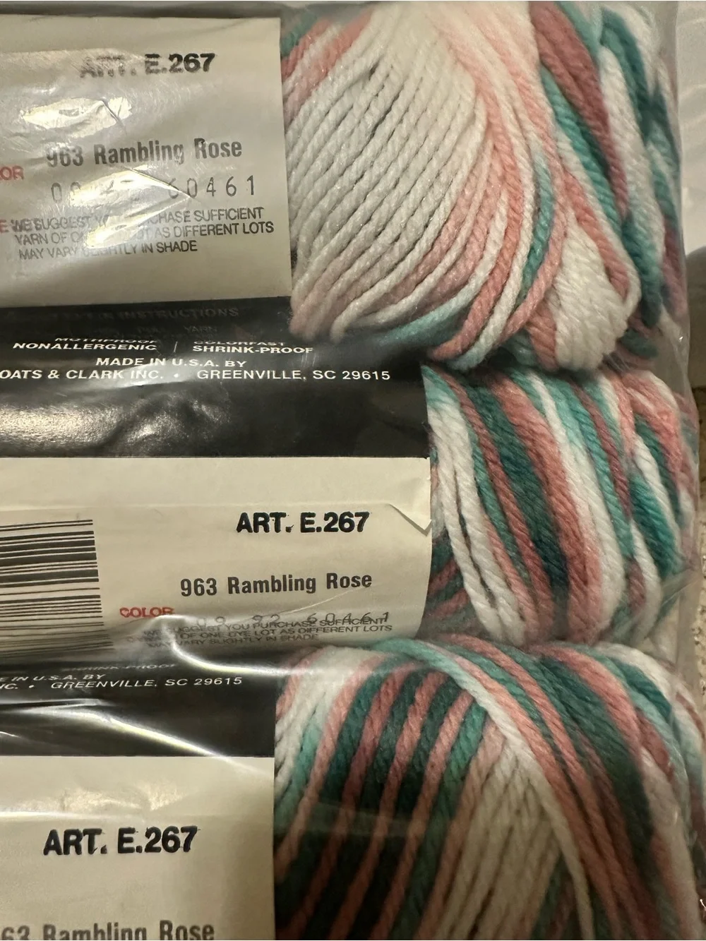 Lot of 9 Vintage Red Heart Classic Rambling Rose Yarn Same Dye Lot