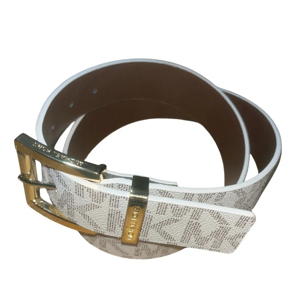 NWT Michael Kors Signature MK Logo Belt - Vanilla/Gold (S)