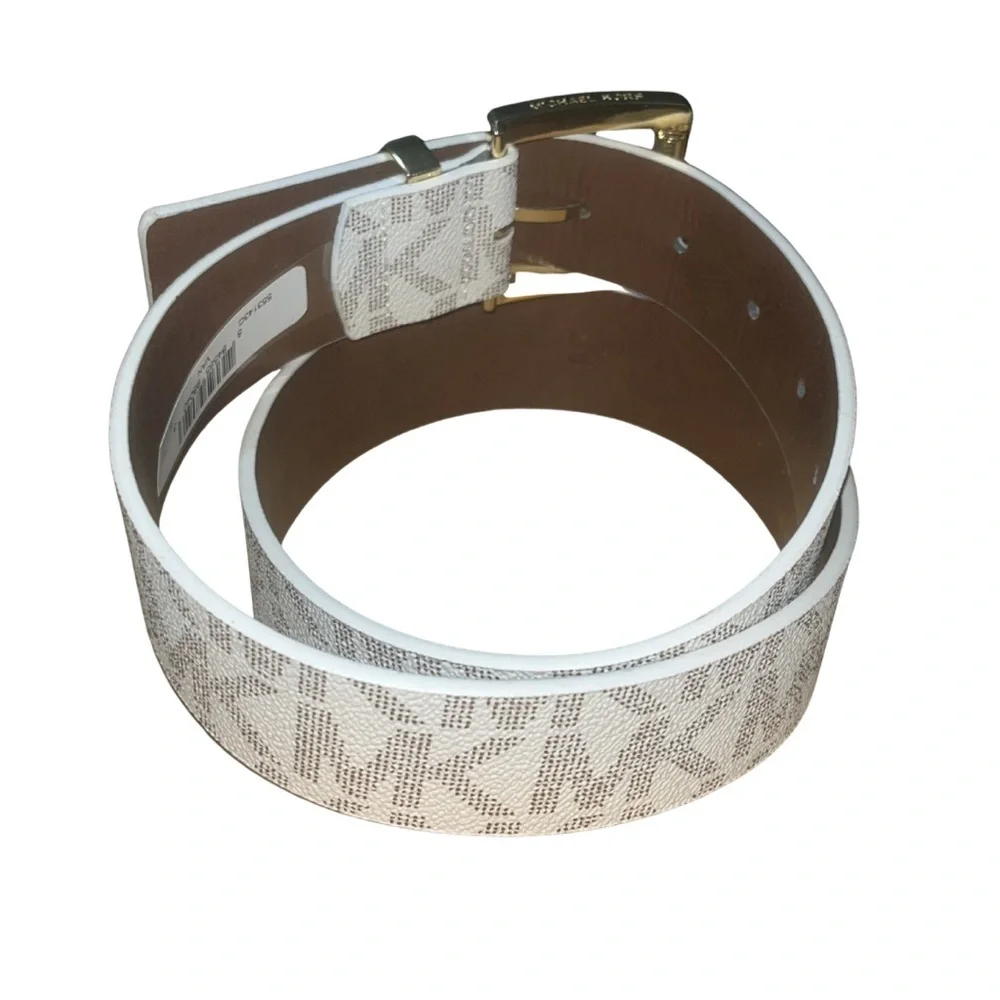 NWT Michael Kors Signature MK Logo Belt - Vanilla/Gold (S)