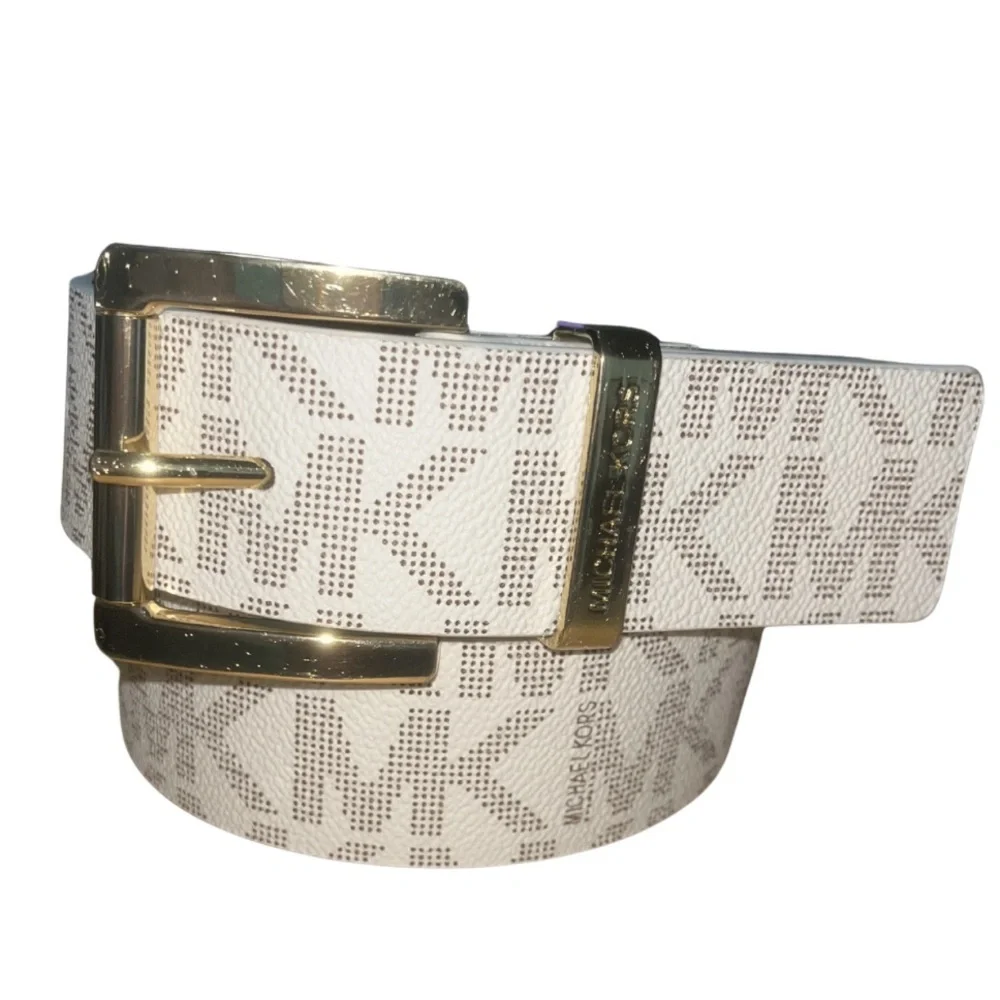 NWT Michael Kors Signature MK Logo Belt - Vanilla/Gold (S)
