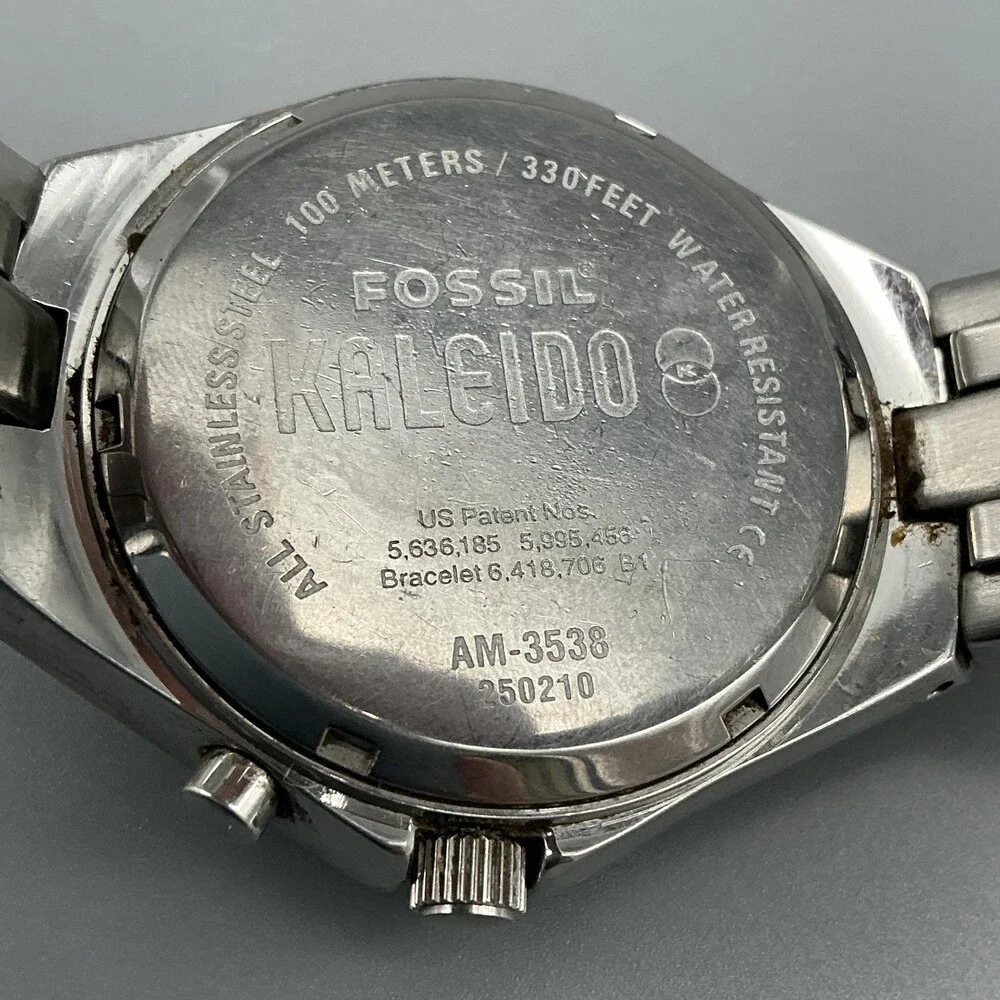 Fossil Kaleido AM-3538 Mens Watch 39mm Color Change Stainless New Battery 7.5