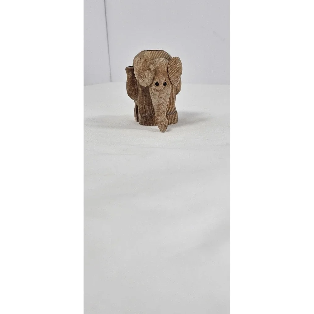 Wooden Elephant Figurine Toothpick Match Stick Holder Vintage Collectible‎