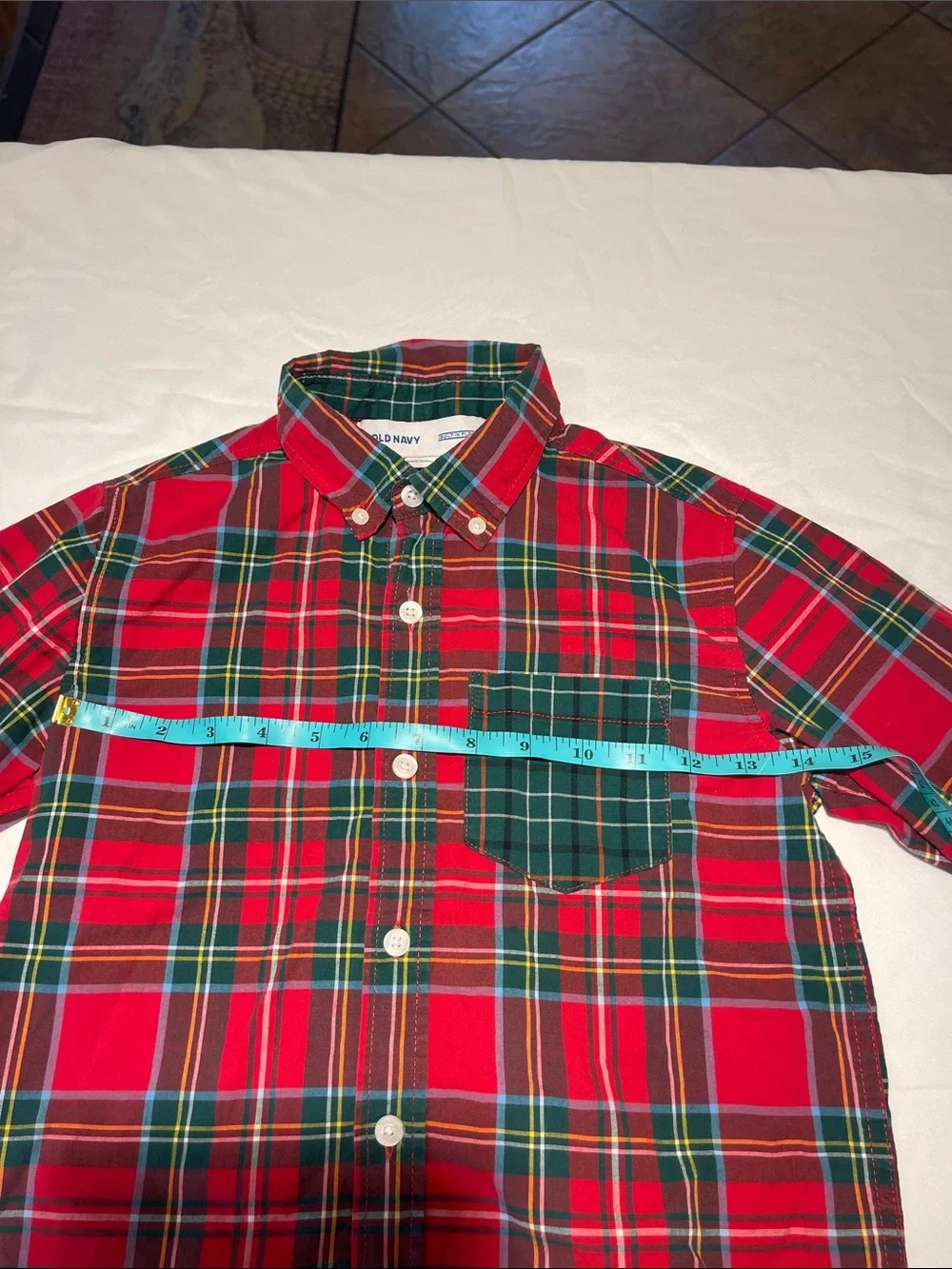 Old Navy Royal Stewart Plaid Button-Down Shirt with Green Accents