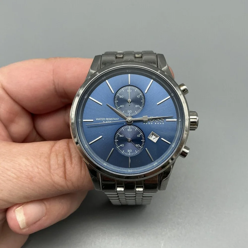 Hugo Boss Jet Mens Watch 41mm Blue Chronograph Date Stainless New Battery 7.25