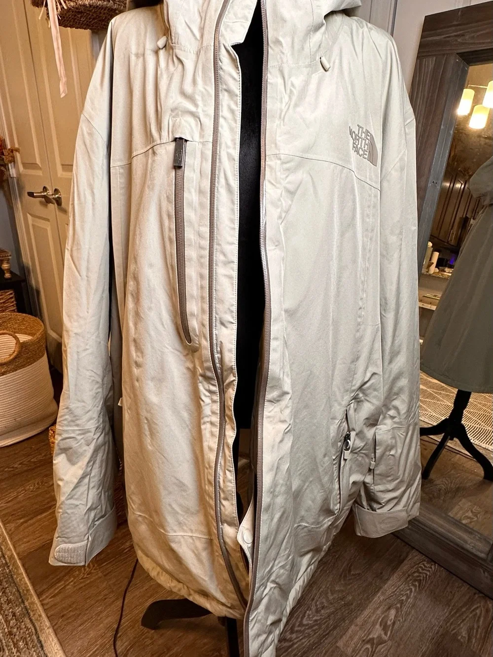 The North Face Men’s Hooded Descendit Jacket in color Clay Grey