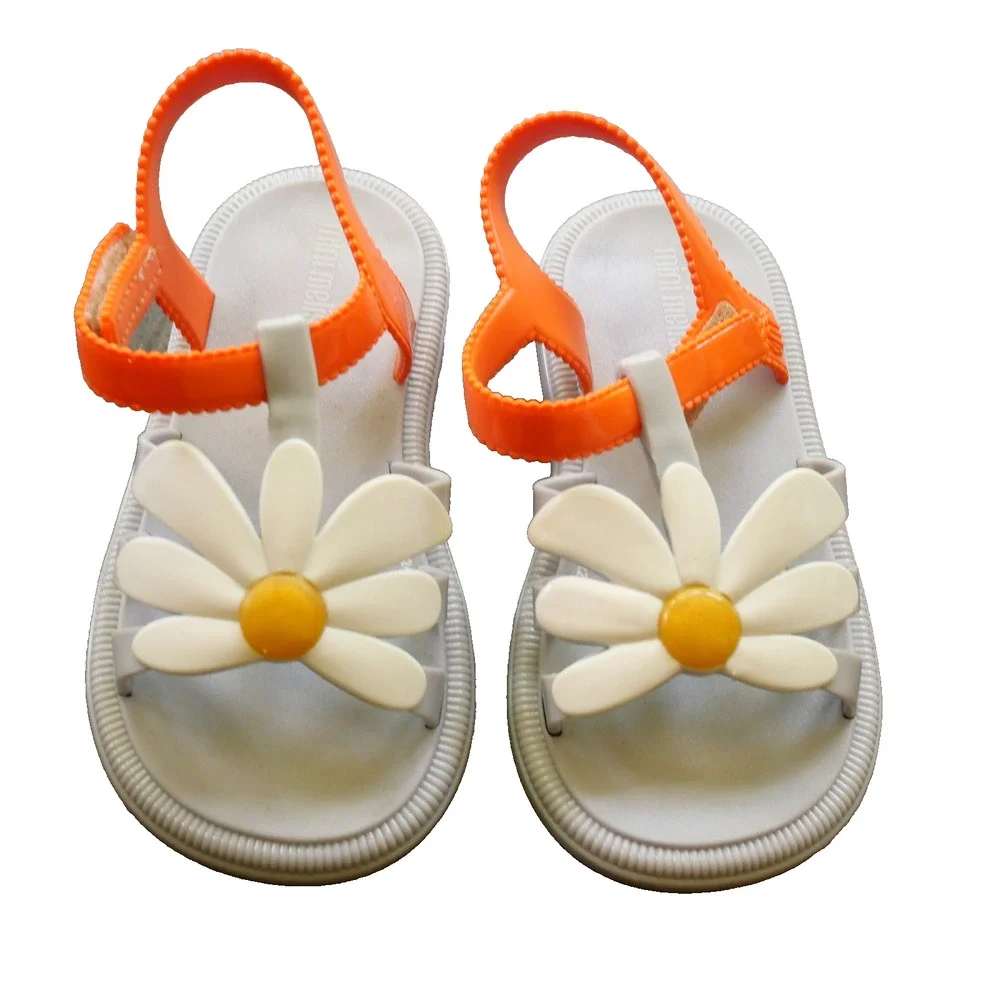 Mini Melissa Hip Bloomy Sandals Baby Girl Size 9 White Gray Orange
