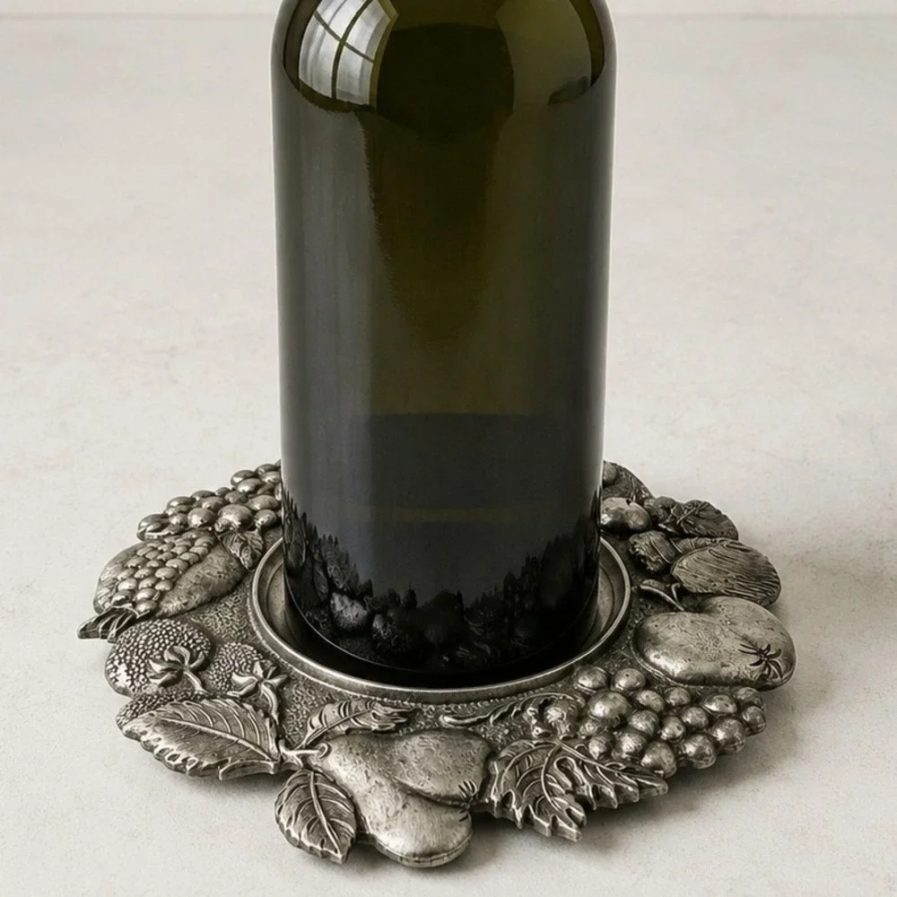 Vintage Italian Pewter Williams Sonoma Fruit Wine Bottle Coaster Grande Cuisine