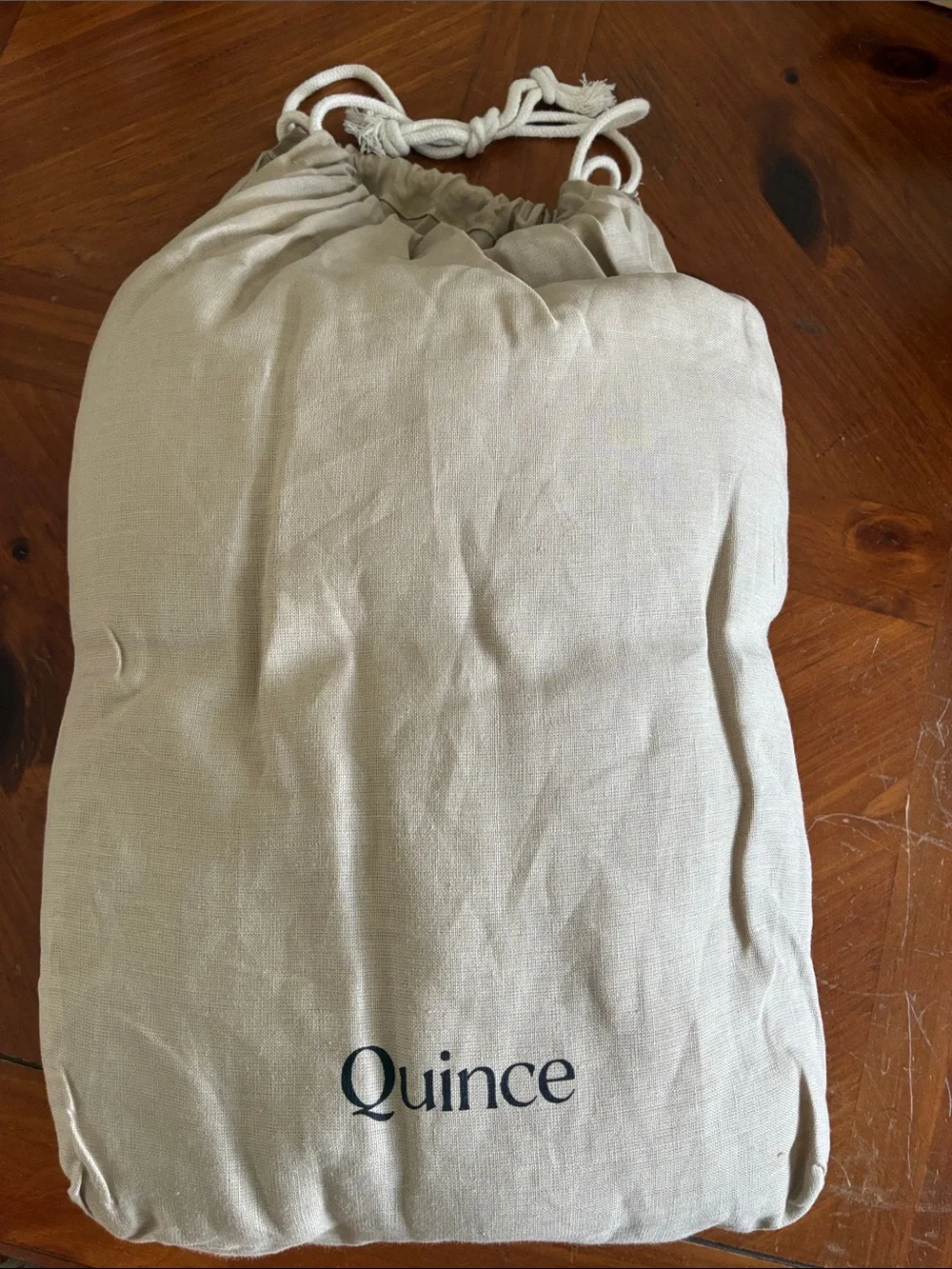 Quince Natural Linen Drawstring Tote in Light Beige