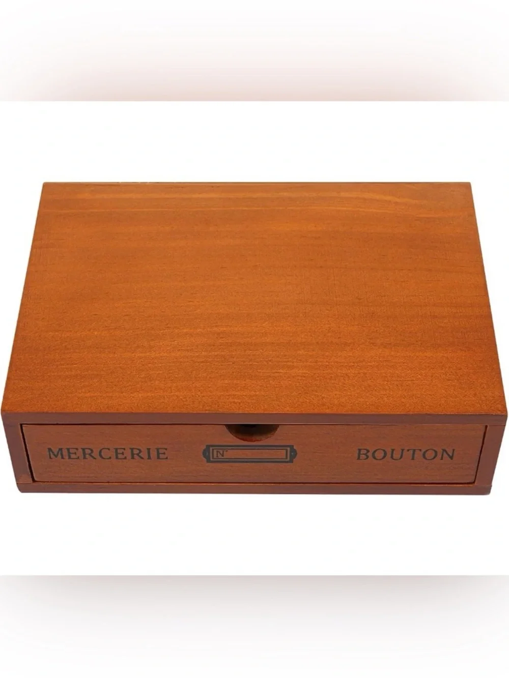 Wooden Mercerie Bouton Button Drawer Box - Warm Brown
