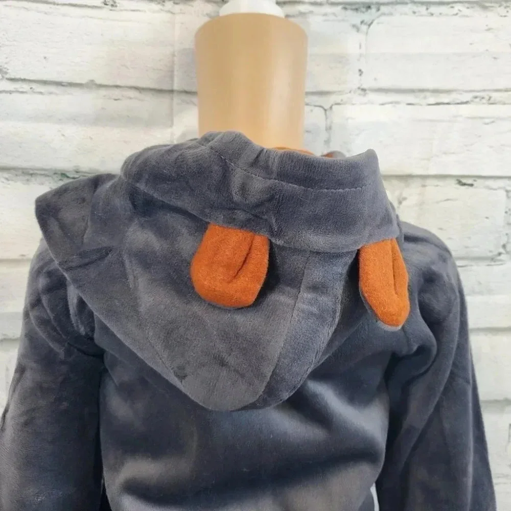 5T Toddler Grey Teddy Bear 2 piece Hoodie and Pants Velvet Outfit Set
