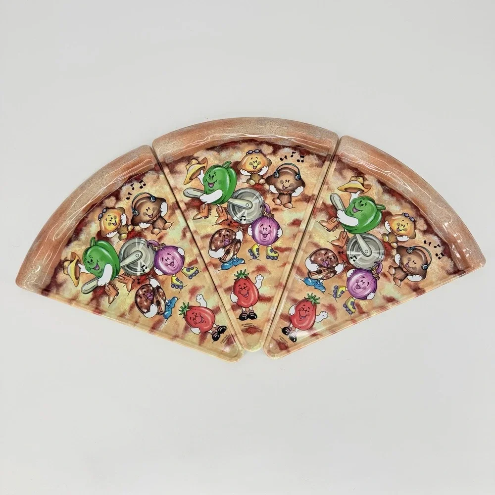Deborah Mallow Pizza Slice Plates Set of 3 Melamine Singing Veggies Vintage