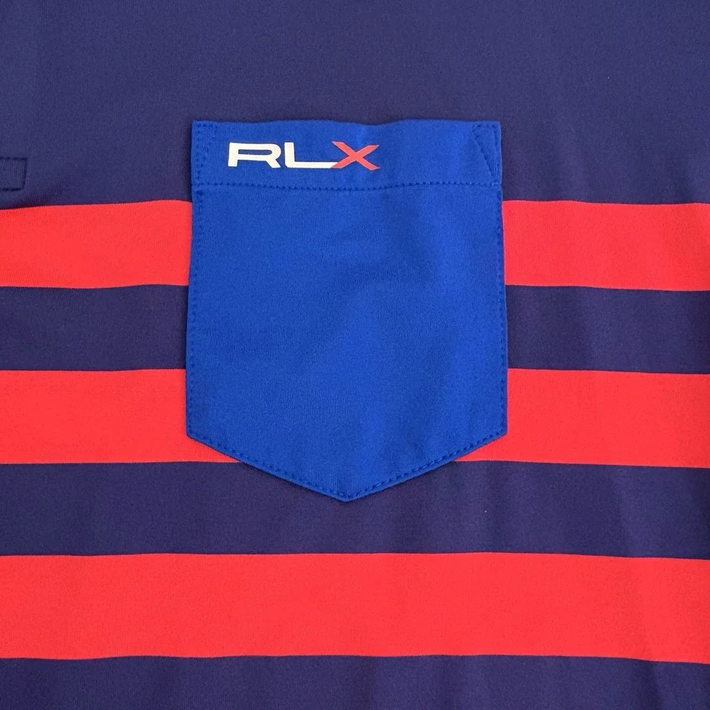 Gozzer Ranch Ralph Lauren RLX Golf Polo Men's Sz‎ XL Color Block Pocket Blue Red