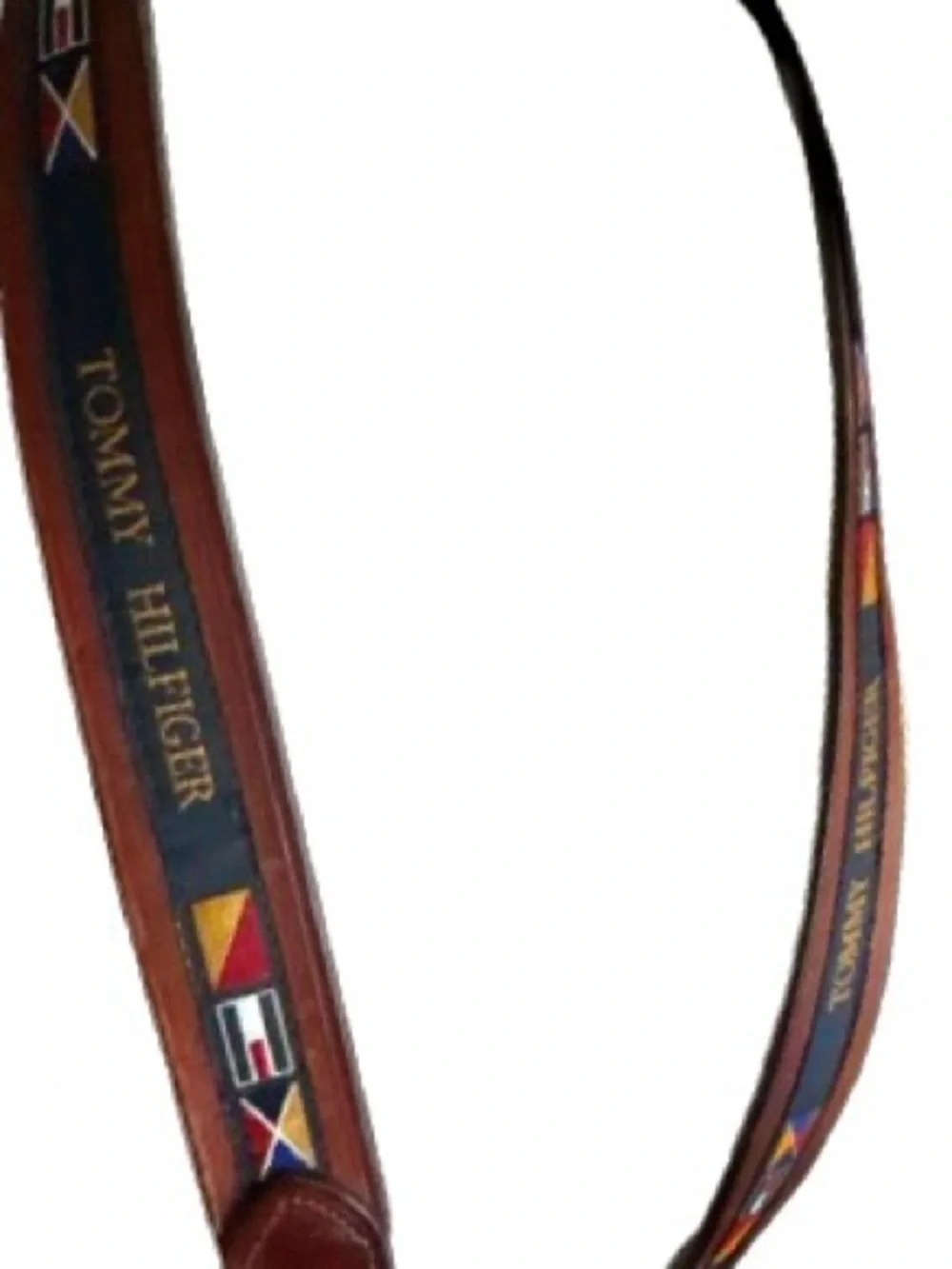 TOMMY HILFIGER L Leather Flag Nautical Belt Brown Large Size 49 Preppy