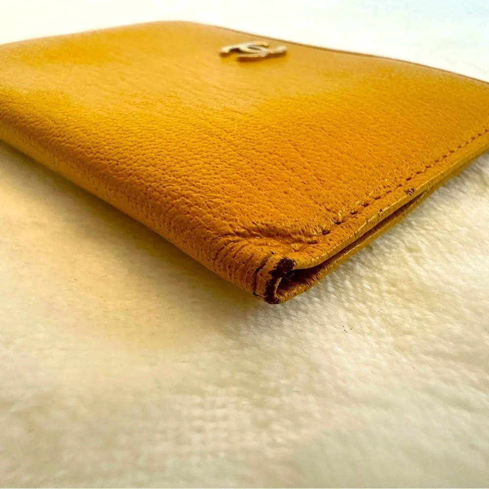 Vintage Chanel Yellow Leather Card Holder Pre Owned