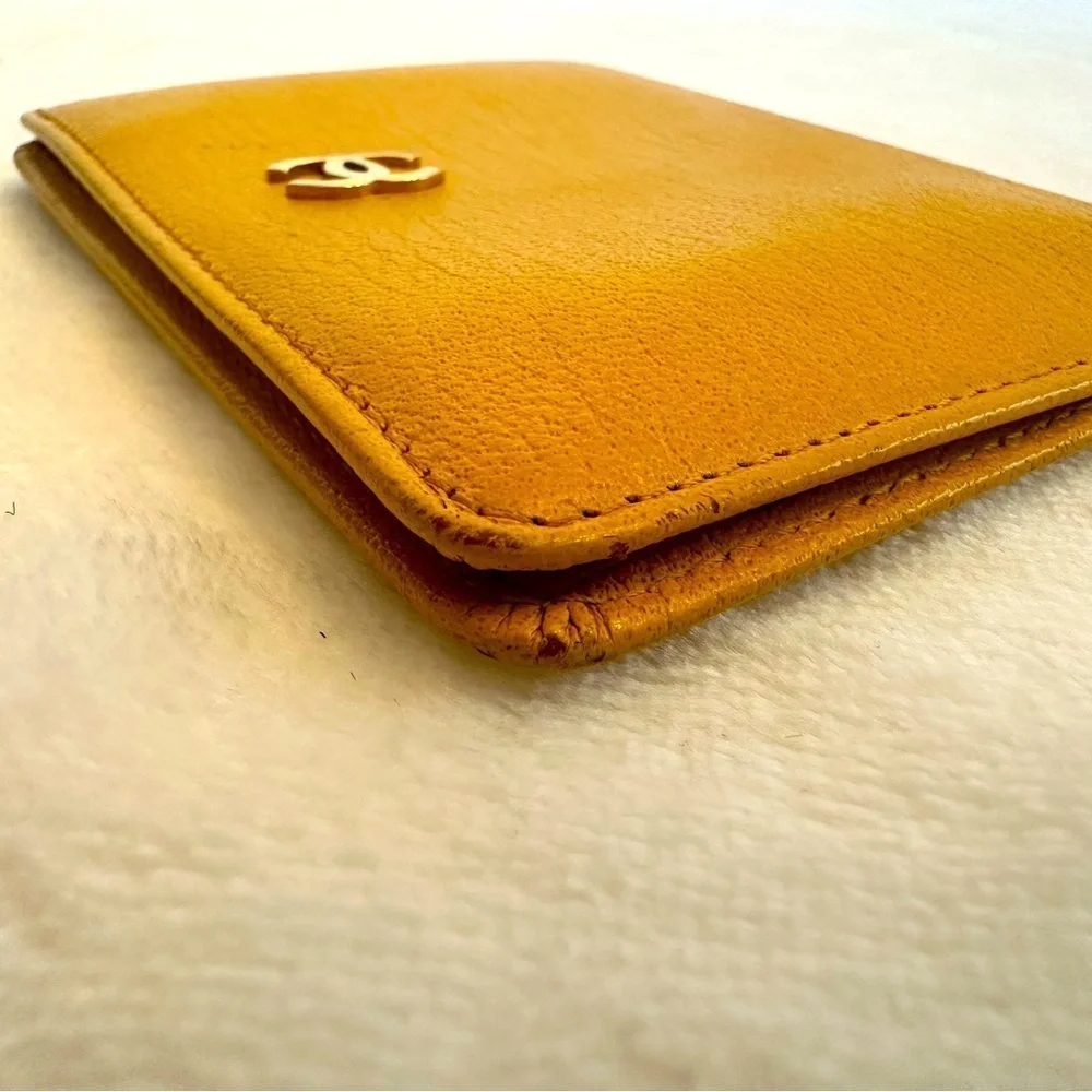 Vintage Chanel Yellow Leather Card Holder Pre Owned