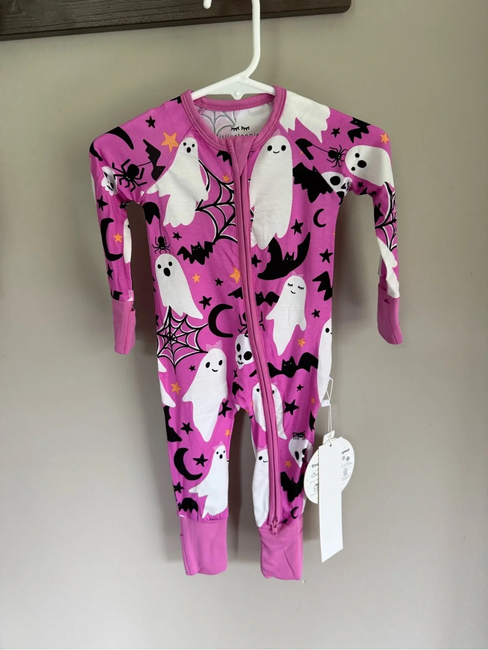 New Little Sleppies 0-3 months glow-in-the-dark pink Halloween zippy
