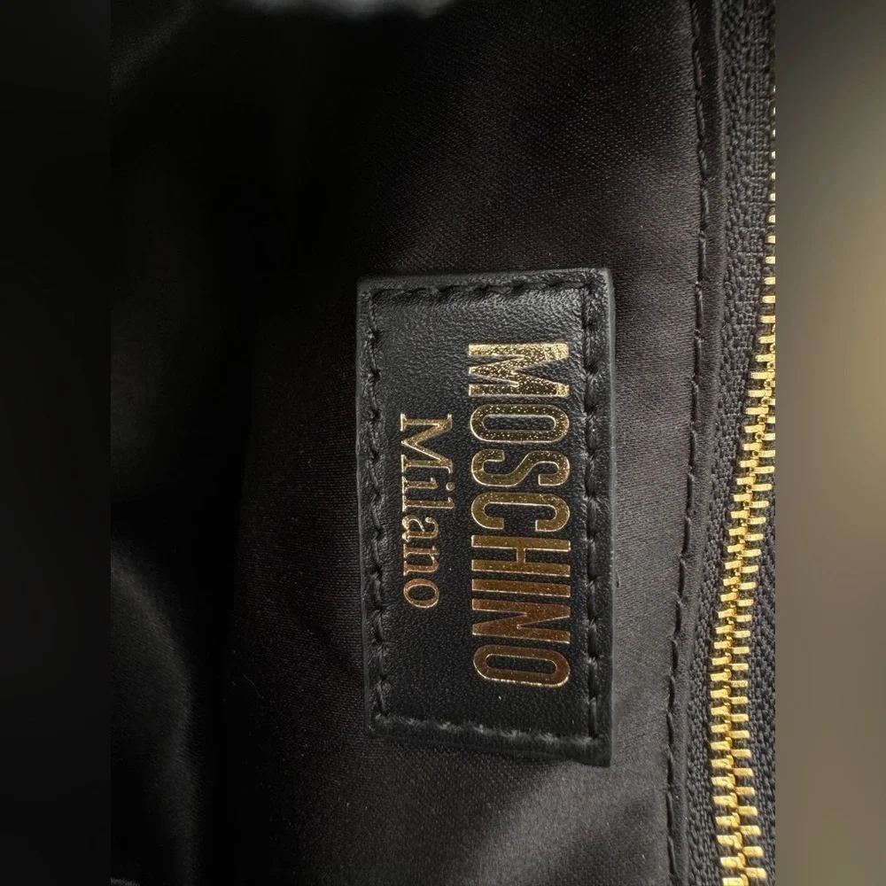 Moschino Couture Black Nylon Leather Gold Chain Backpack
