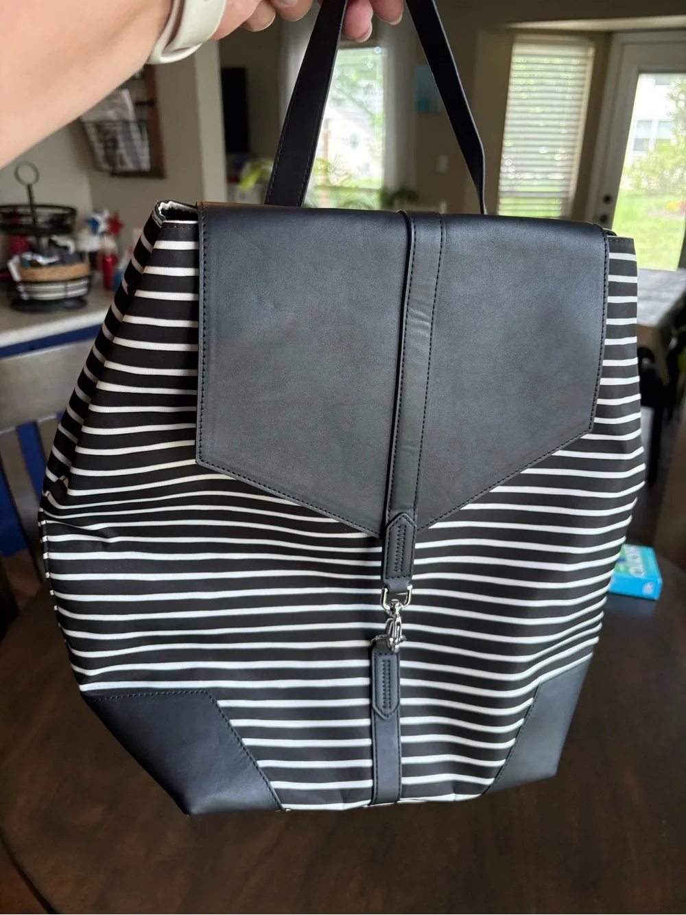 Stella & Dot Black and White Striped Backpack Purse