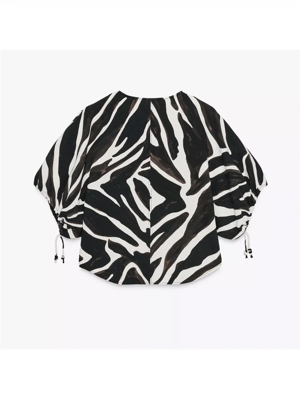Zara ZW Round Neck Blouse w V-Neck Short Puff Sleeves Animal Zebra Print NWT M