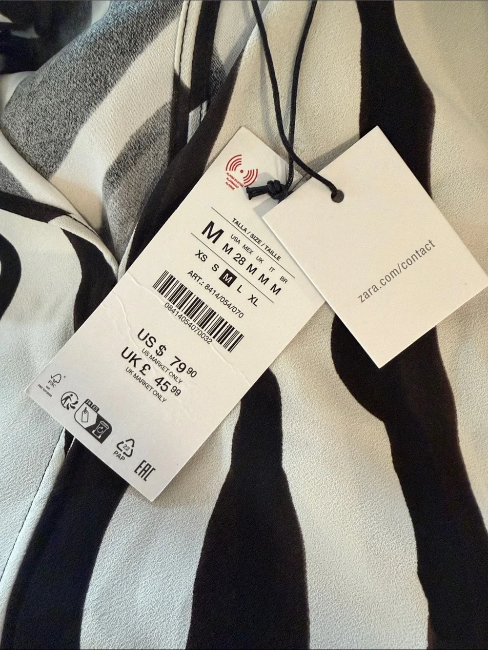 Zara ZW Round Neck Blouse w V-Neck Short Puff Sleeves Animal Zebra Print NWT M
