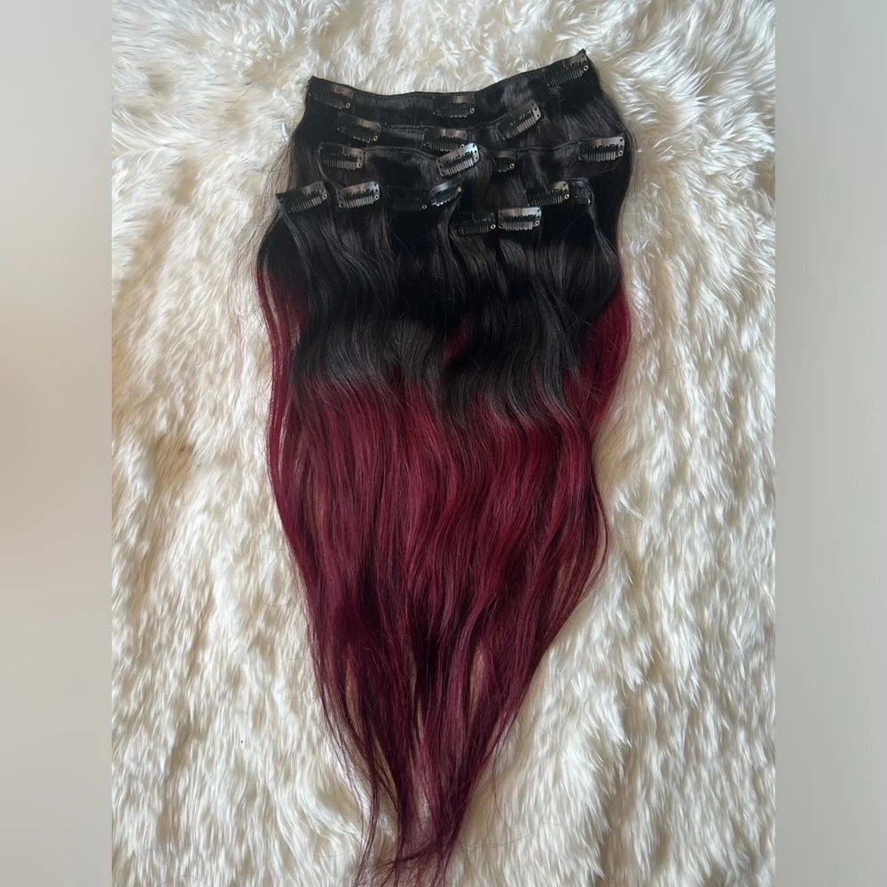 22 Inch Clip in Hair Extensions Ombre black to Burgundy