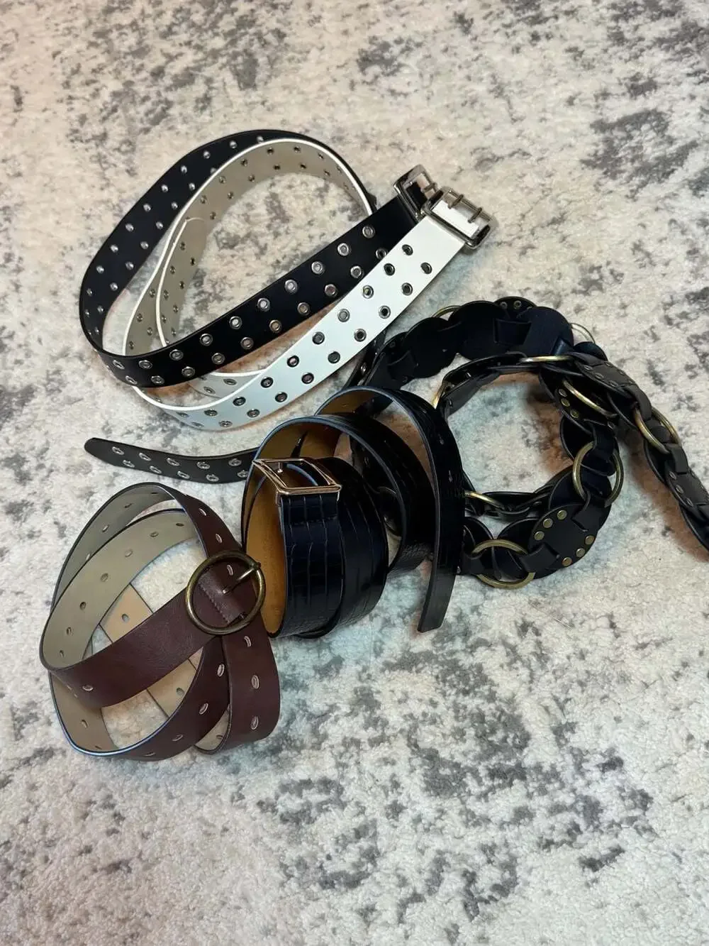 Lot of 5 Women's Fashion Belts Including Grommet and Statement Buckle Styles