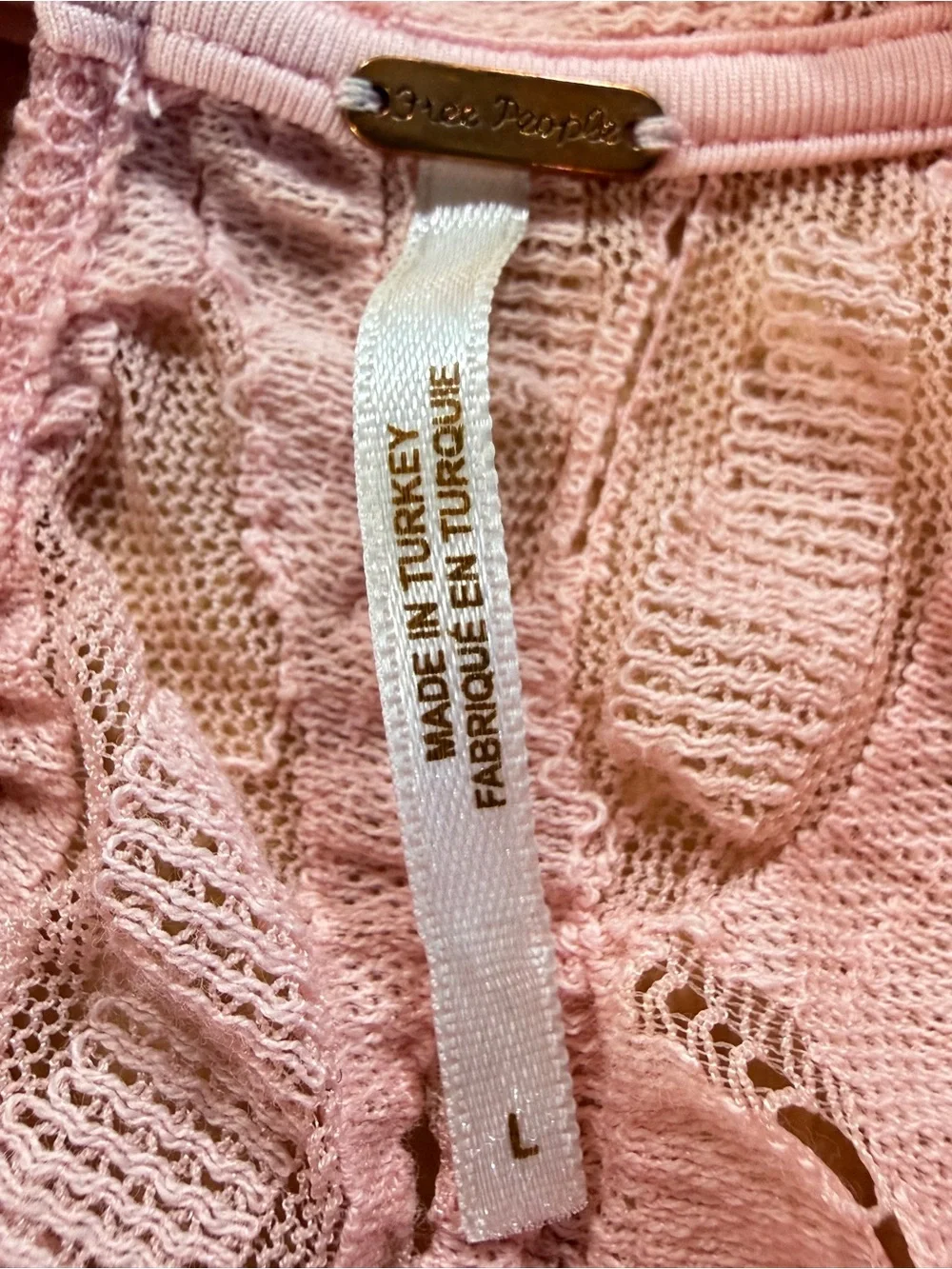 Free People Blush Pink Smocked Lace-Panel Blouse B7