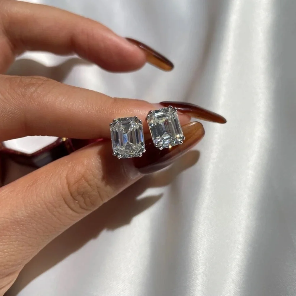 3.79Ct GUMBO Emerald Cut Square Rectangular Simulated Diamond Earrings STuds
