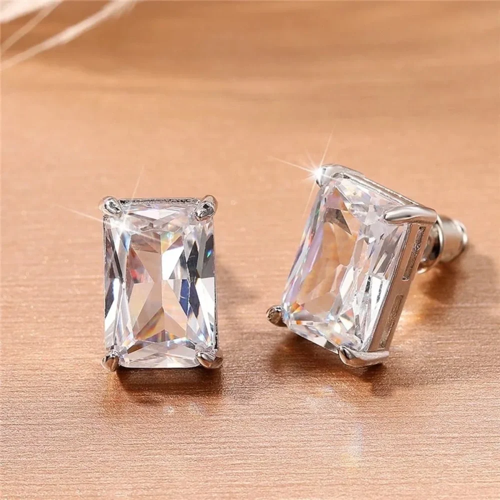 3.79Ct GUMBO Emerald Cut Square Rectangular Simulated Diamond Earrings STuds