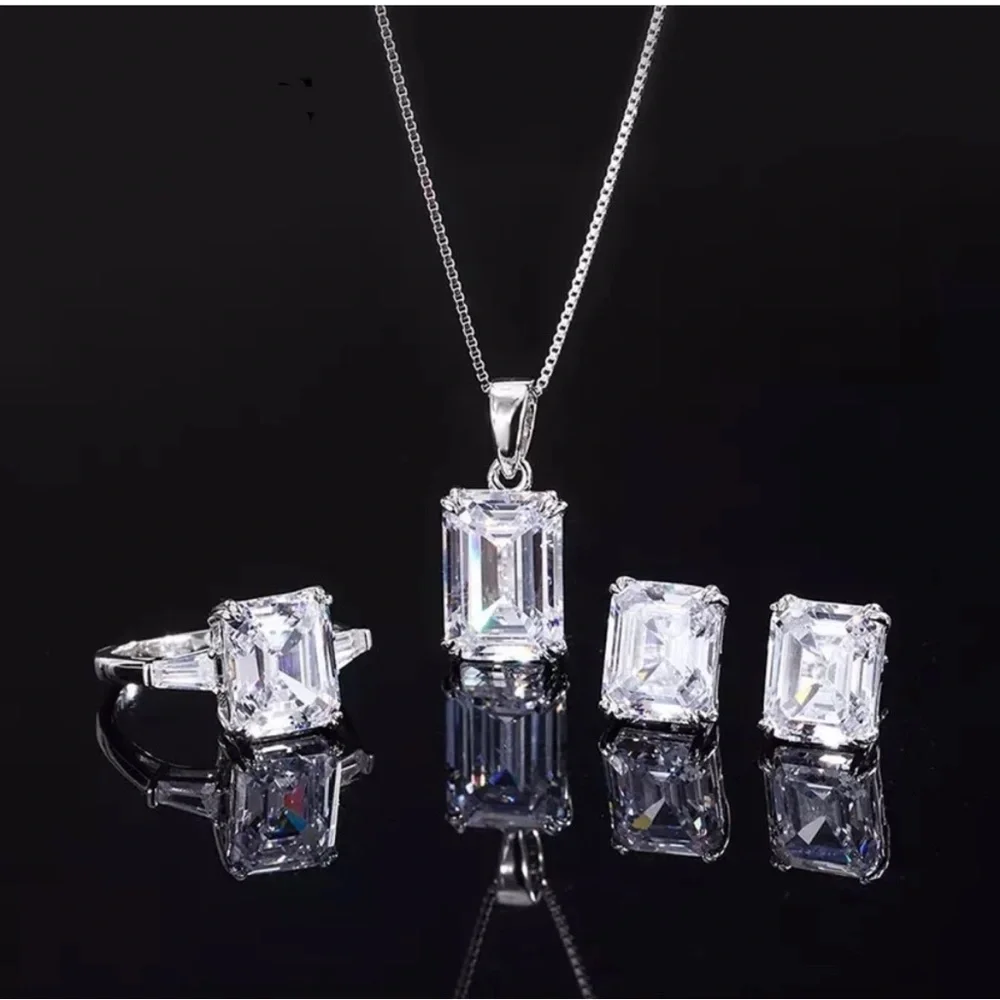 3.79Ct GUMBO Emerald Cut Square Rectangular Simulated Diamond Earrings STuds