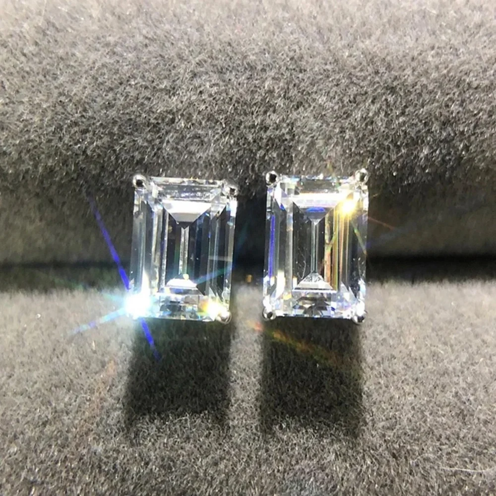 3.79Ct GUMBO Emerald Cut Square Rectangular Simulated Diamond Earrings STuds