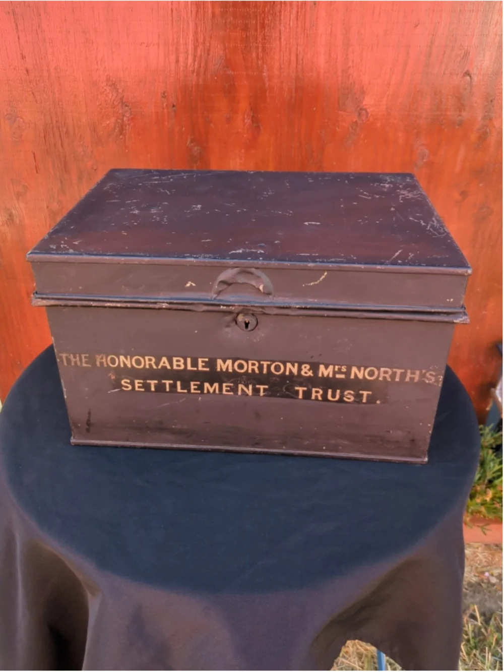 Antique Morton & Mrs. North's Settlement Trust Metal Box Late 19th Century