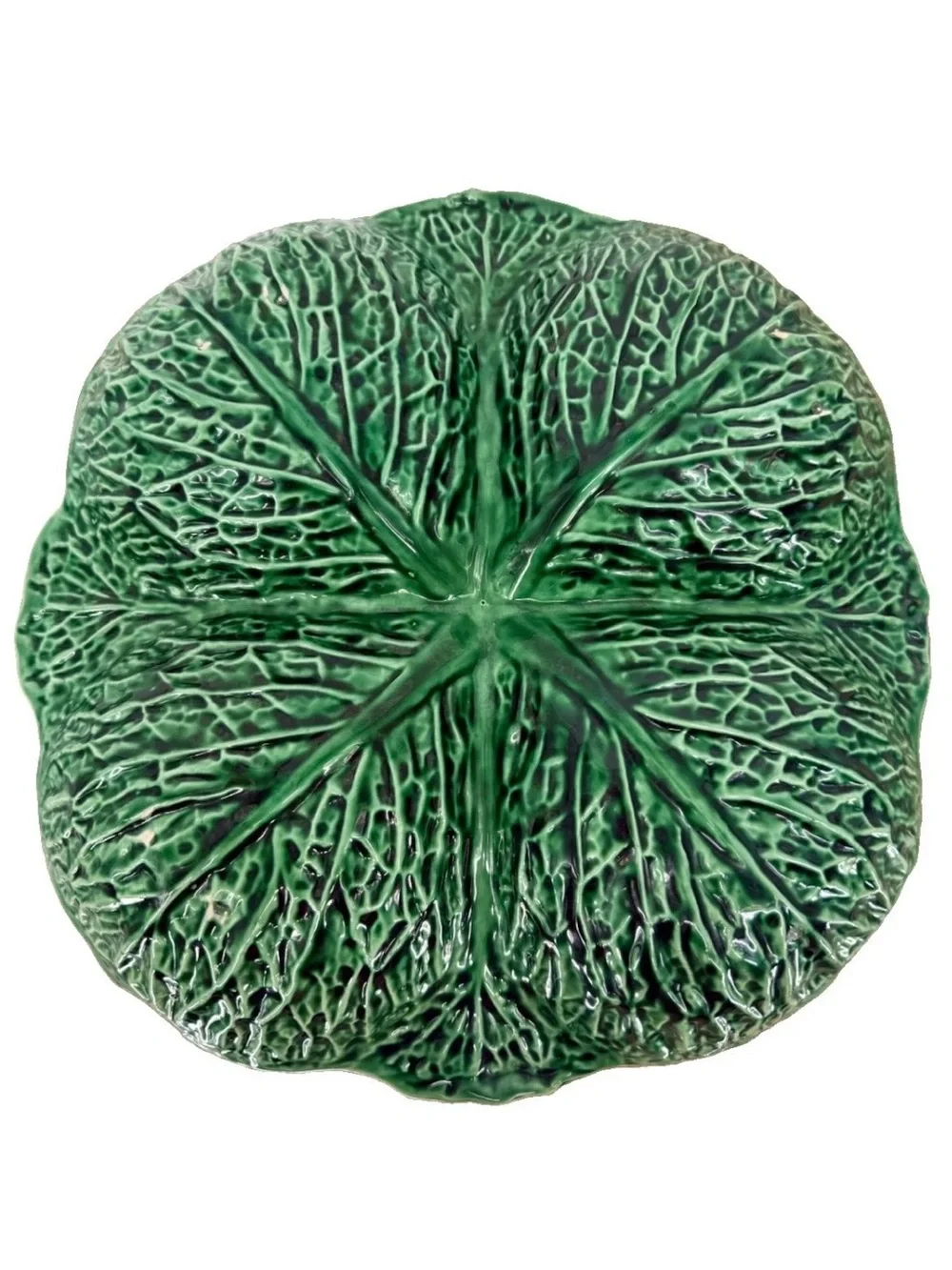 Vintage SECLA Portugal Majolica Green Cabbage Leaf 4-Part Divided Serving Dish