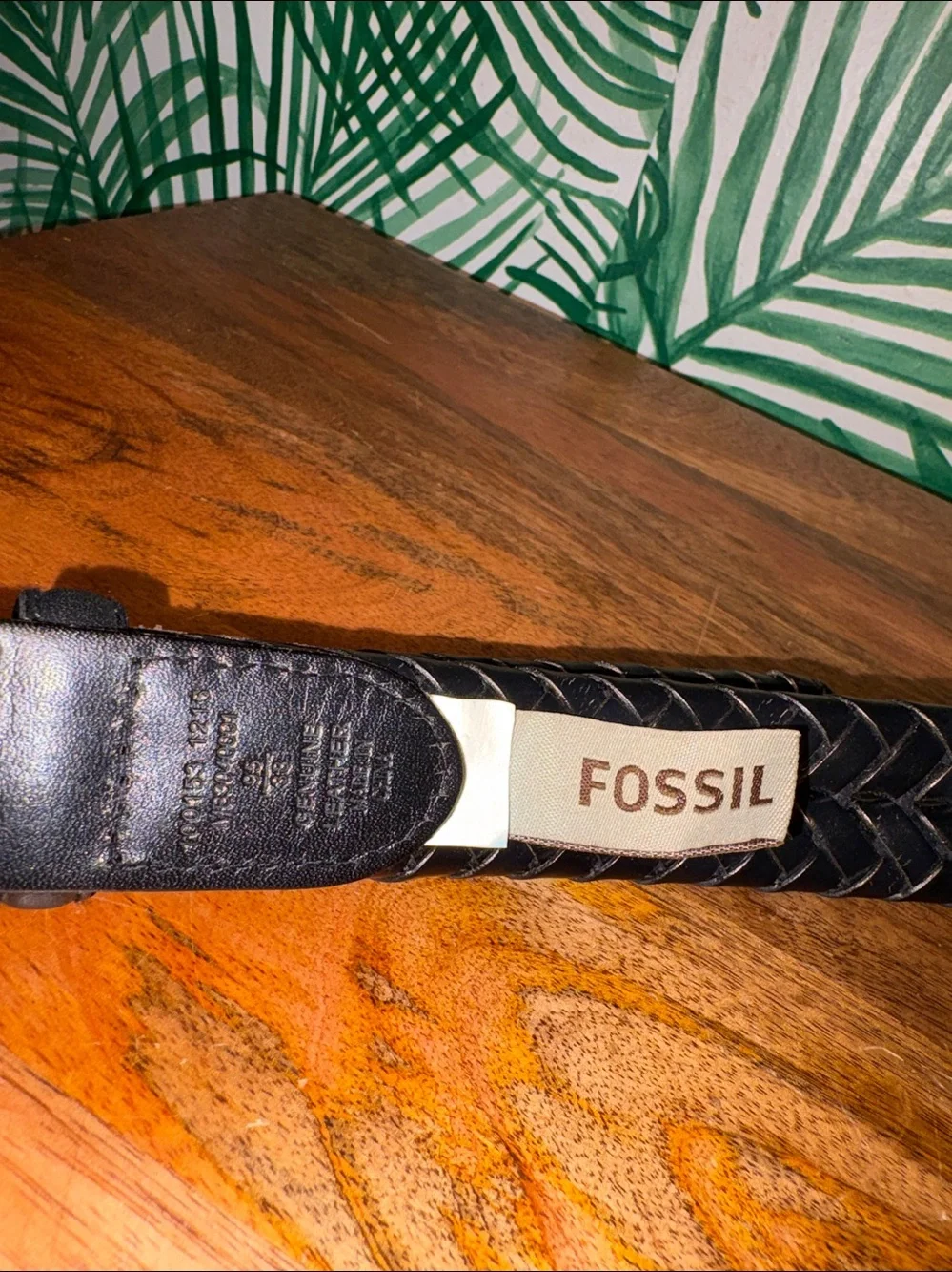 Vintage Fossil Black Braided Leather Belt. Silver Buckle Men’s Size 38