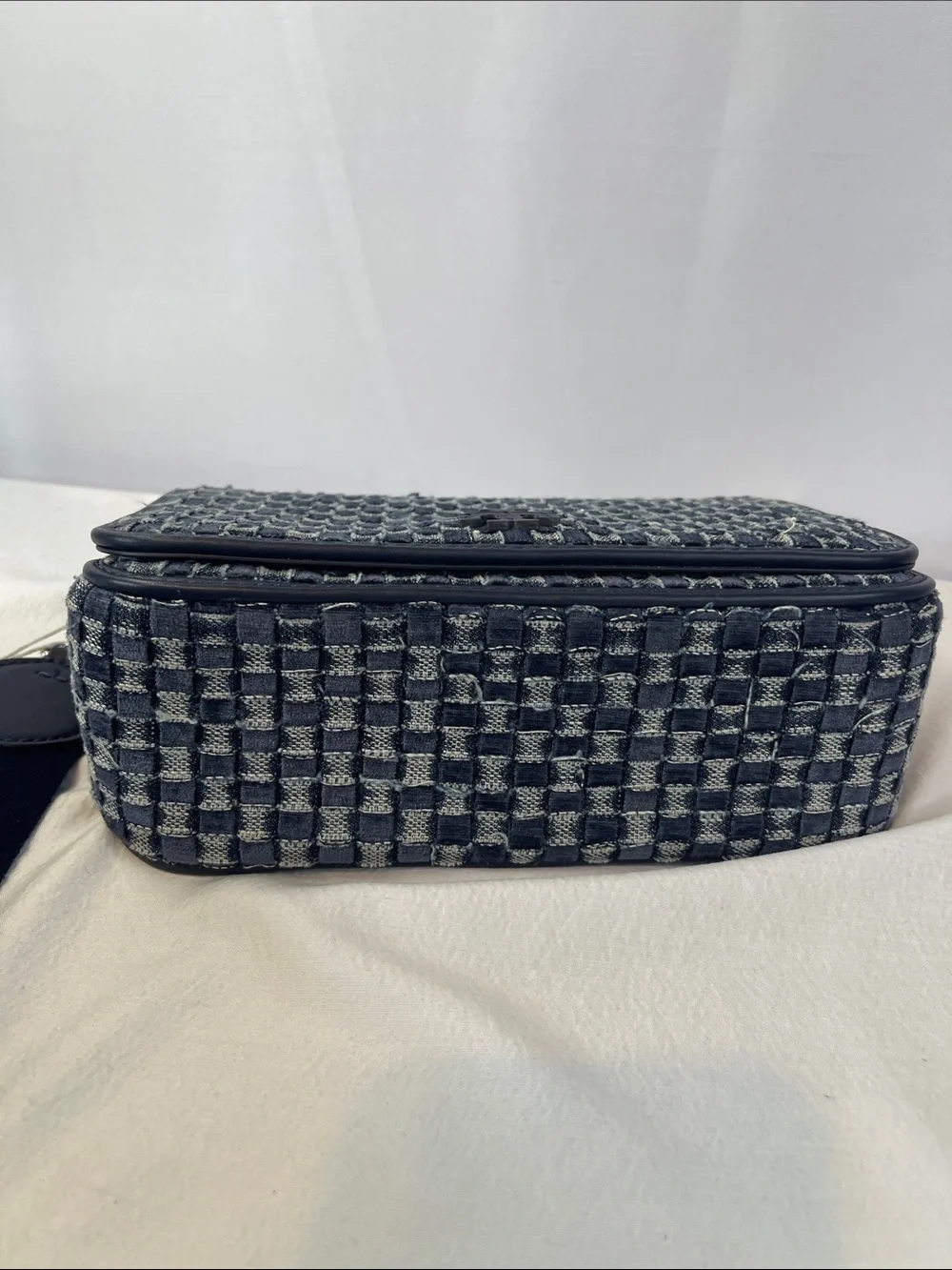 NWT Tory Burch Thea Denim Flap Crossbody Woven Blue 2 Straps